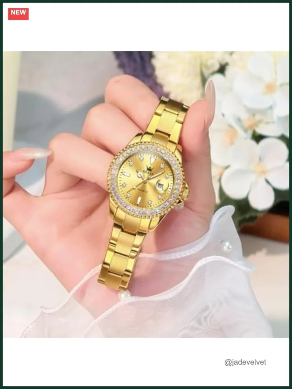 Diamond Dress Watch Analog Female Stainless Steel Waterproof Luminous Day Date